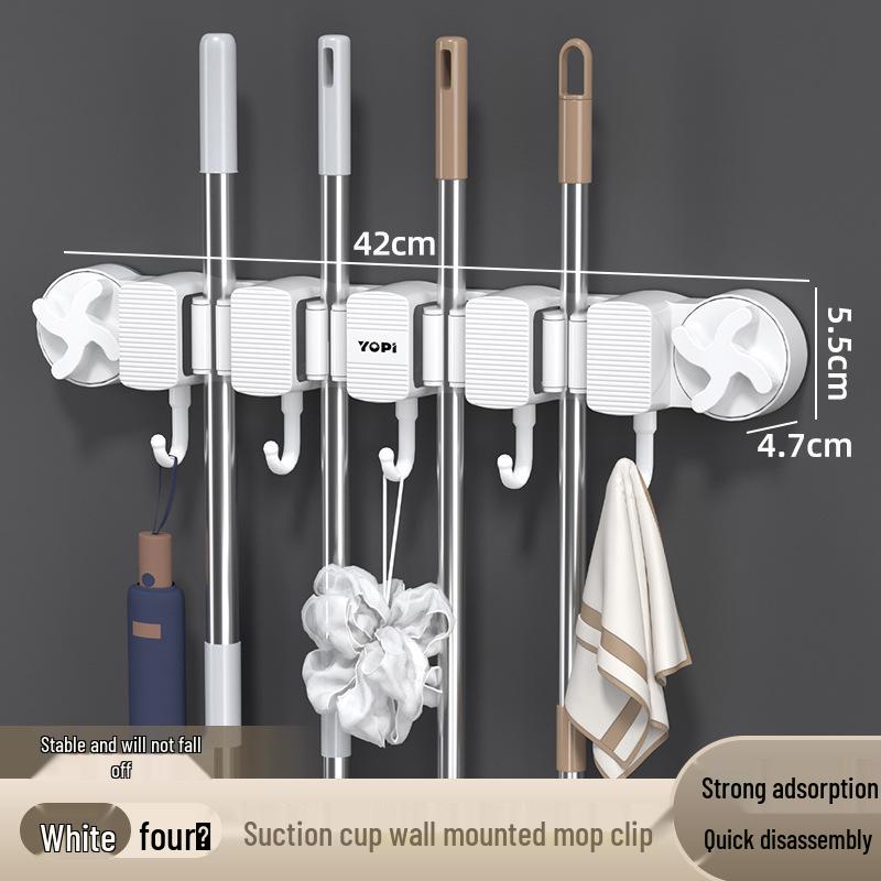 No-Drill Suction Cup Mop Holder – Wall-Mounted Storage Hook for Bathroom, Toilet, Balcony