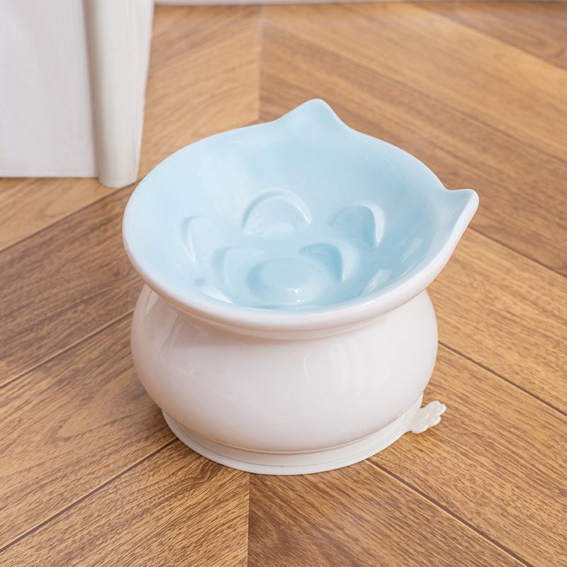 Ceramic Tall Footed Slow Eating To Prevent Choking Pet Bowls, Anti Overturning Oblique Mouth, Neck Protection, Dog Cat Bowl, 1Pc
