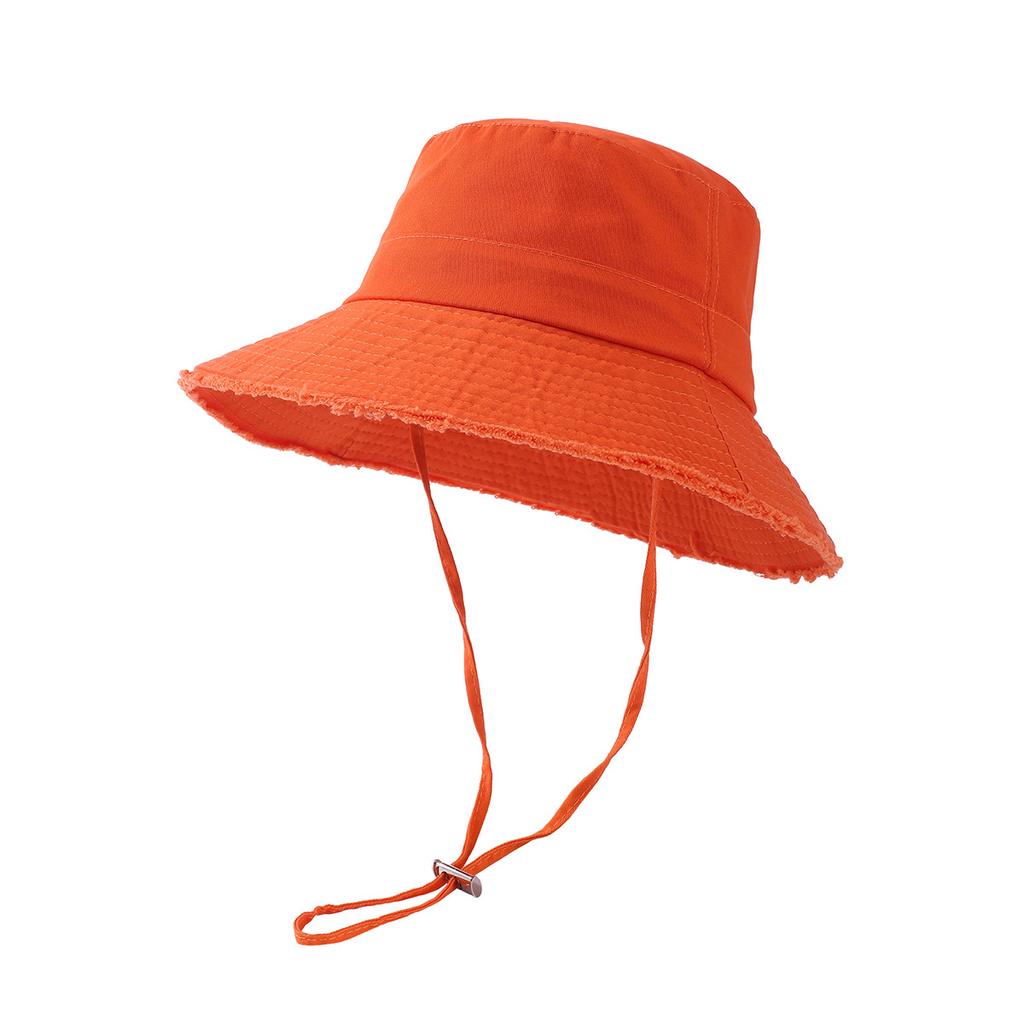 Custom Printed Logo Cotton Outdoor Sunscreen Fisherman Hat Men'S And Women'S Fashion All Matching Solid Color Raw Edge Visor