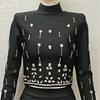 Elegant Rhinestone-Encrusted Bandage Top & Skirt Set