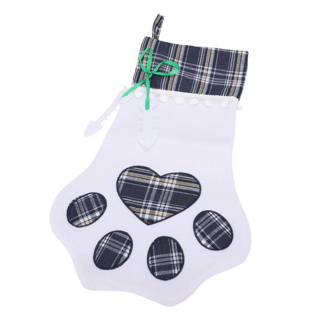 Xmas Stocking Large Capacity   Plaid Pet Foot Hanging Stocking Decoration for Present Bag