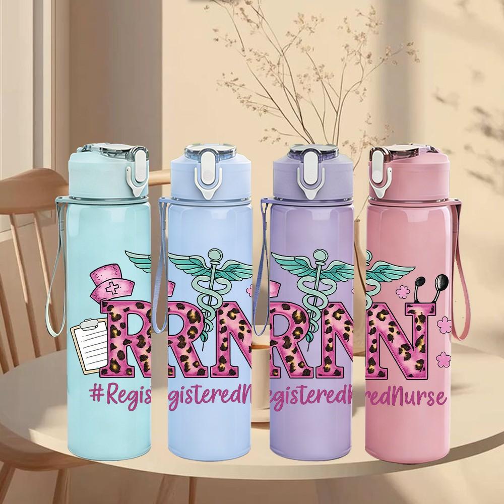 1PC RN Medical Symbol Floral 750ml Color Plastic Sports Water Bottle Leakproof Flip Straw Lid Suitable for Sports Office Home Use
