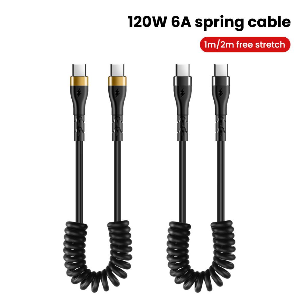 120W 6A Spring Cable Super Charging For Samsung S24 S23 USB C TO USB Type C Cable For iPhone 15 Plus Xiaomi 11 Quick Charger 3.0