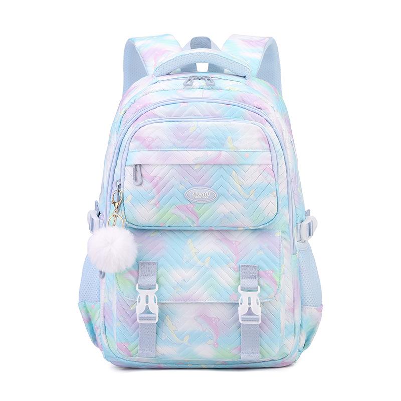 New Primary Girl Student Schoolbag Lightweight Wear-resistant Backpack Fashion Contrasting Color Cute Cartoon Fish Junior High School Student Book Bag