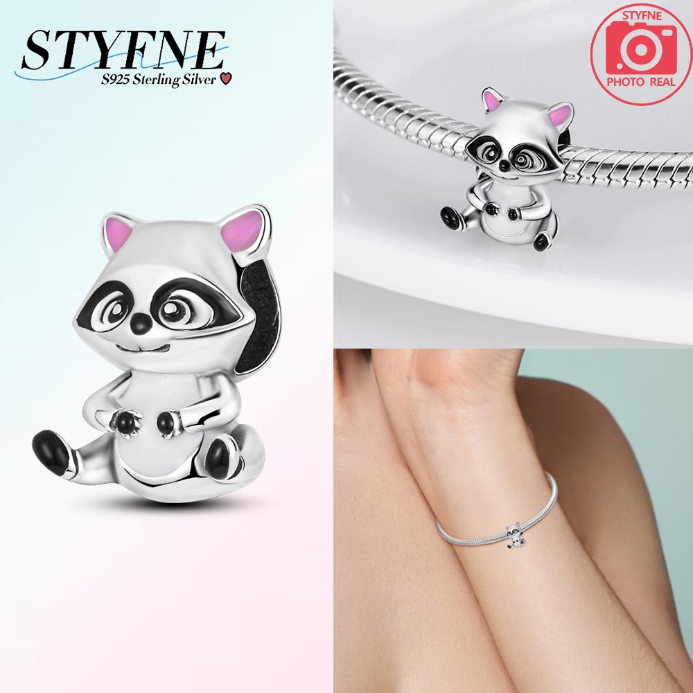 

925 Silver Raccoon Brown Bear Hip Hop Bear Shining Bear Charm Bead Pandent Fit Bracelet DIY Women Jewelry