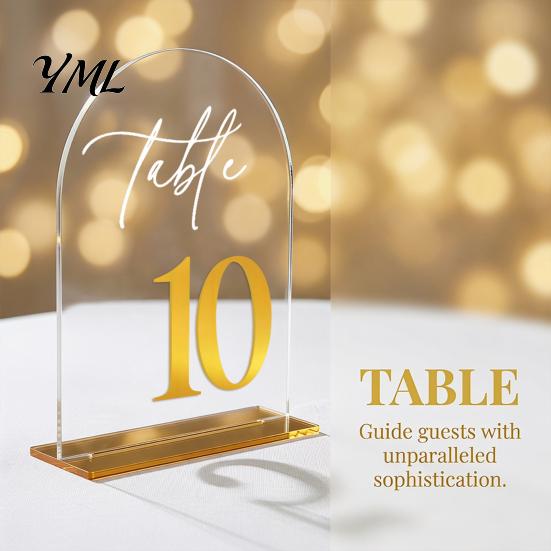 Clear Table Place Cards Arch Wedding Numbers, 1-10 with Stands, Acrylic Settings Signs for Receptions, Parties, Anniversaries, Events Banquet Displays