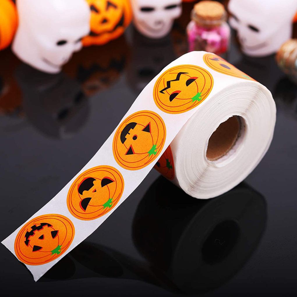 500 Pieces/roll Bag Stickers Halloween Festival Packaging Labels Pumpkin Self-adhesive Decoration Tags