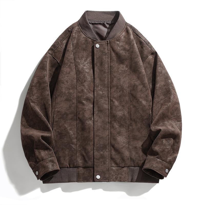 New deerskin fleece jacket men's spring and autumn new sense top American trendy brand loose casual leather jacket