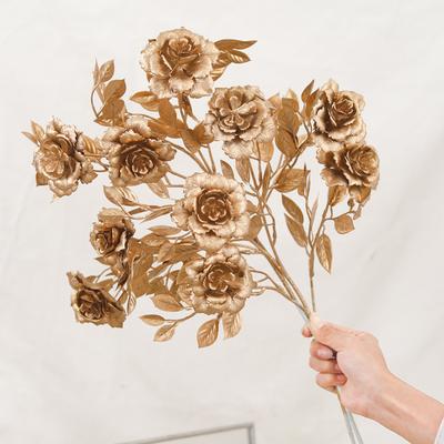Umelé kvety Zlatý eukalyptus Dlhá vetva Kytica ruží Kvet Zlatá tráva Vianoce Dom Izba DIY Dekorácie Umelá rastlina