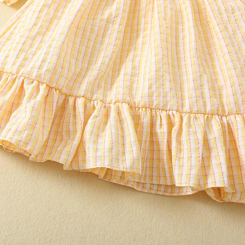 Sweet Girls Smocked Dress Spring Autumn Plaid Princess Dress With Cartoon Horse Embroidery Unique Design