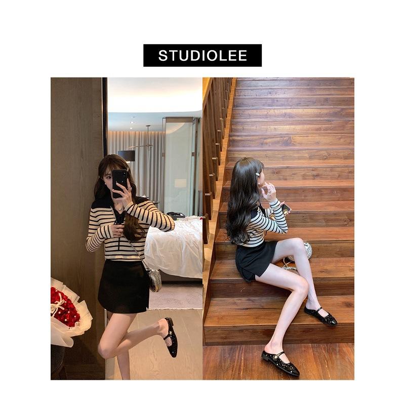 Sheepskin Grape Mother Sparkling Sequined Thick Heel Bag Head Slippers Women's Summer One Word Muller Half Drag Summer Wear Cool Slippers