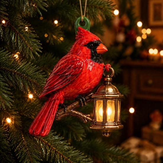 Christmas Tree Hanging Decorations Red Bird Ornament, Acrylic Decor for Holiday Gift Friends Holiday, Festive Pendant Home Party Fireplace, Lovers