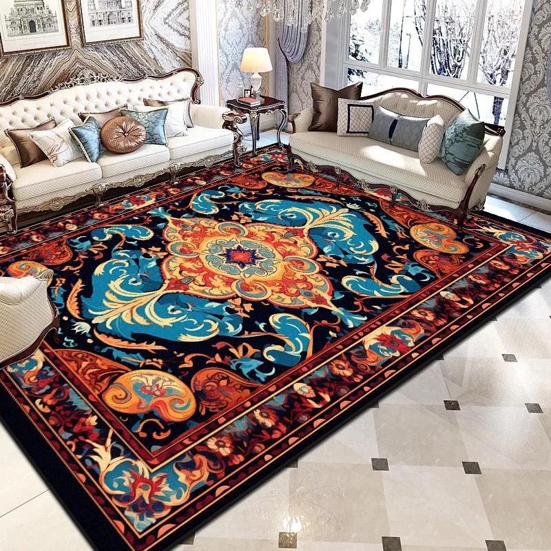 Persian Luxury Large Carpets for Living Room Black Printing Decoration Washable Foldable Rugs Bedroom Bedside Non-slip Floor Mat