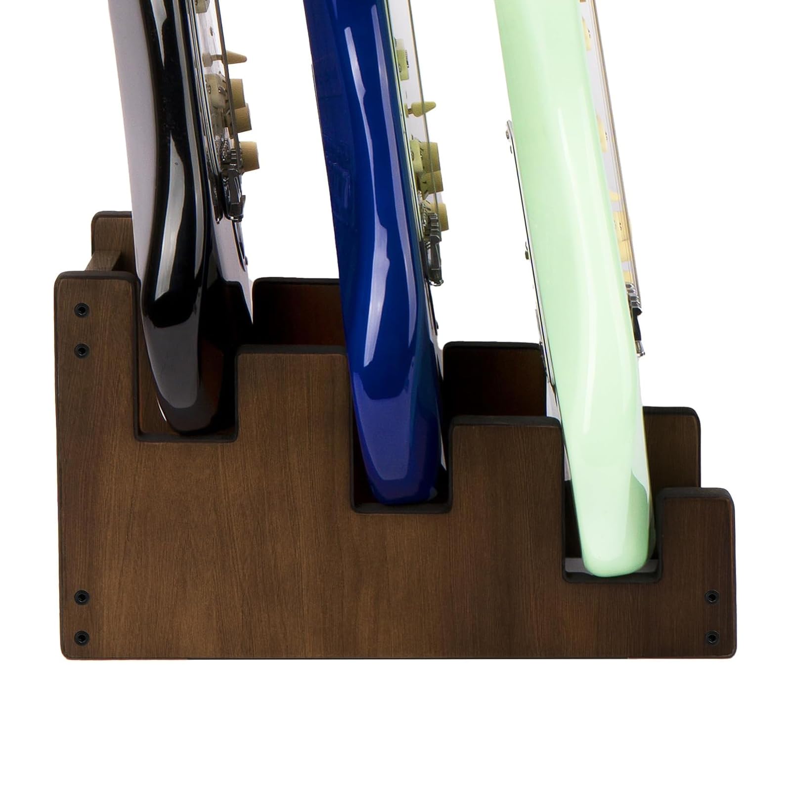 

guitar stand with wooden guitar instrument and guitar holder for and stage Protects instruments from Dark Multi-purpose 3-piece storage, floor-mounted