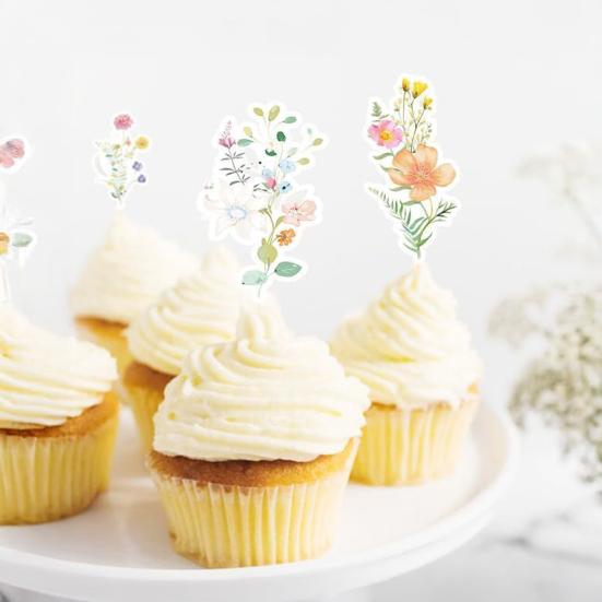 Wildflower Cupcake Toppers Baby Shower Floral Cake Topper Decoration for Baby Shower Birthday Party Supplies