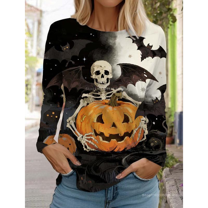 Women's Long Sleeved T-shirt Fashion Skull 3D Printed  Long Sleeve T-Shirt Autumn New Casual Festive Tops For Women Clothing