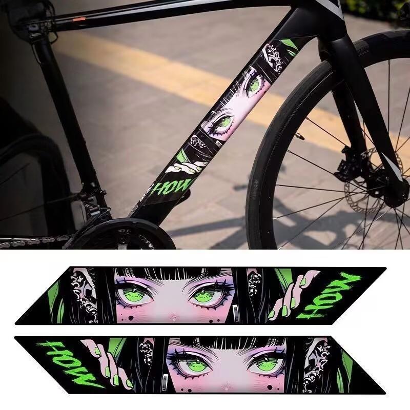 1 Paire Autocollants Film Imperméable Accessoires de Modification Autocollant Vélo de Route Sous le Tube Yeux Anime Kill Décoration Carrosserie Montagne