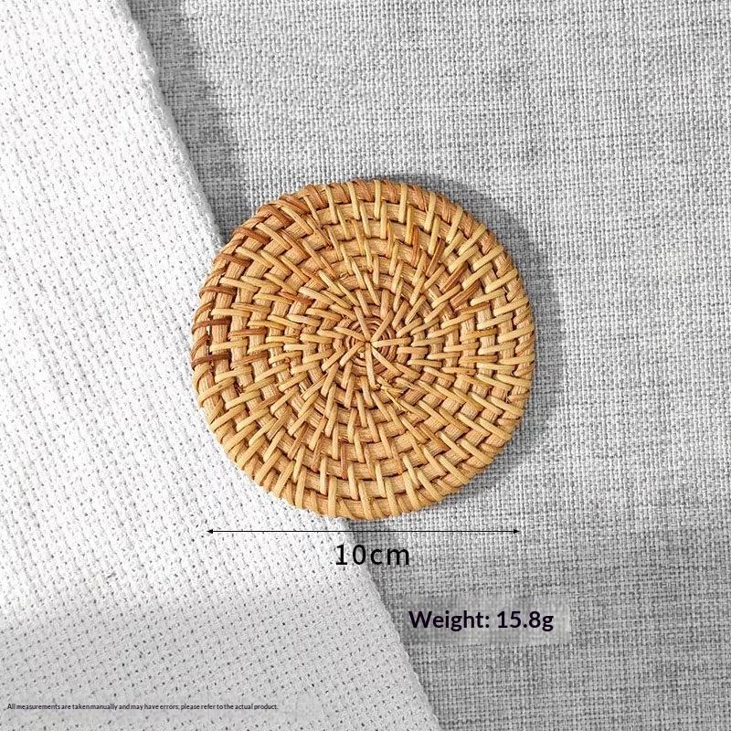 Round Patterned Rattan Coaster Protects Surfaces from Hot Coffee Mugs for Home and Kitchen