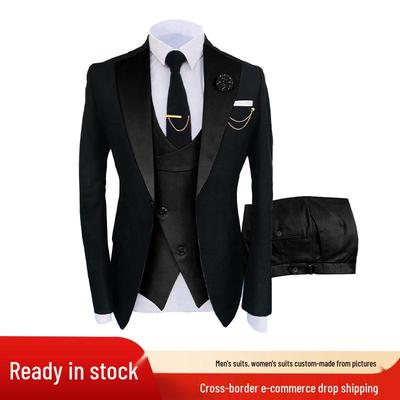 Set costum smoking pentru bărbați, croială slim fit, pentru nuntă și afaceri, cu vestă și pantaloni