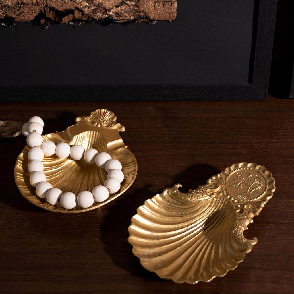 Metal Shell Plate Golden Tray Desktop Storage Container Jewelry Plate Jewelry Dish Trays Decorative Retro Shell Tray