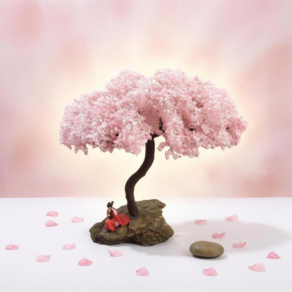Miniature Cherry Blossom Tree Model Fine Workmanship Flowering Pink Blossoms