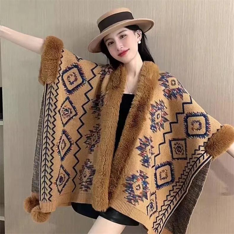 Women's Ethnic Style Knitted Shawl Cardigan for Autumn & Winter Travel