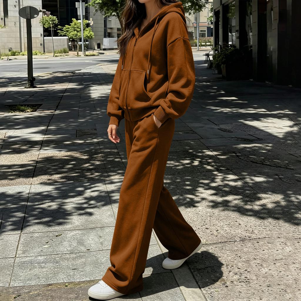 Women's Two Piece Sweatshirt Set with Wide Leg Pants Casual Track Suit for and Wear