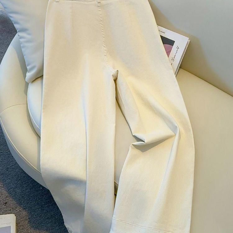 Women's Fleece-Lined Wide-Leg Pants: Solid Color, New Autumn/Winter Straight-Leg Petite Jeans.