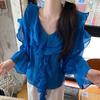 Shirt for Women Summer Oversize Cotton Loose Blouse V Neck Casual Long Sleeve Pullover Soft Loose Shirt Top