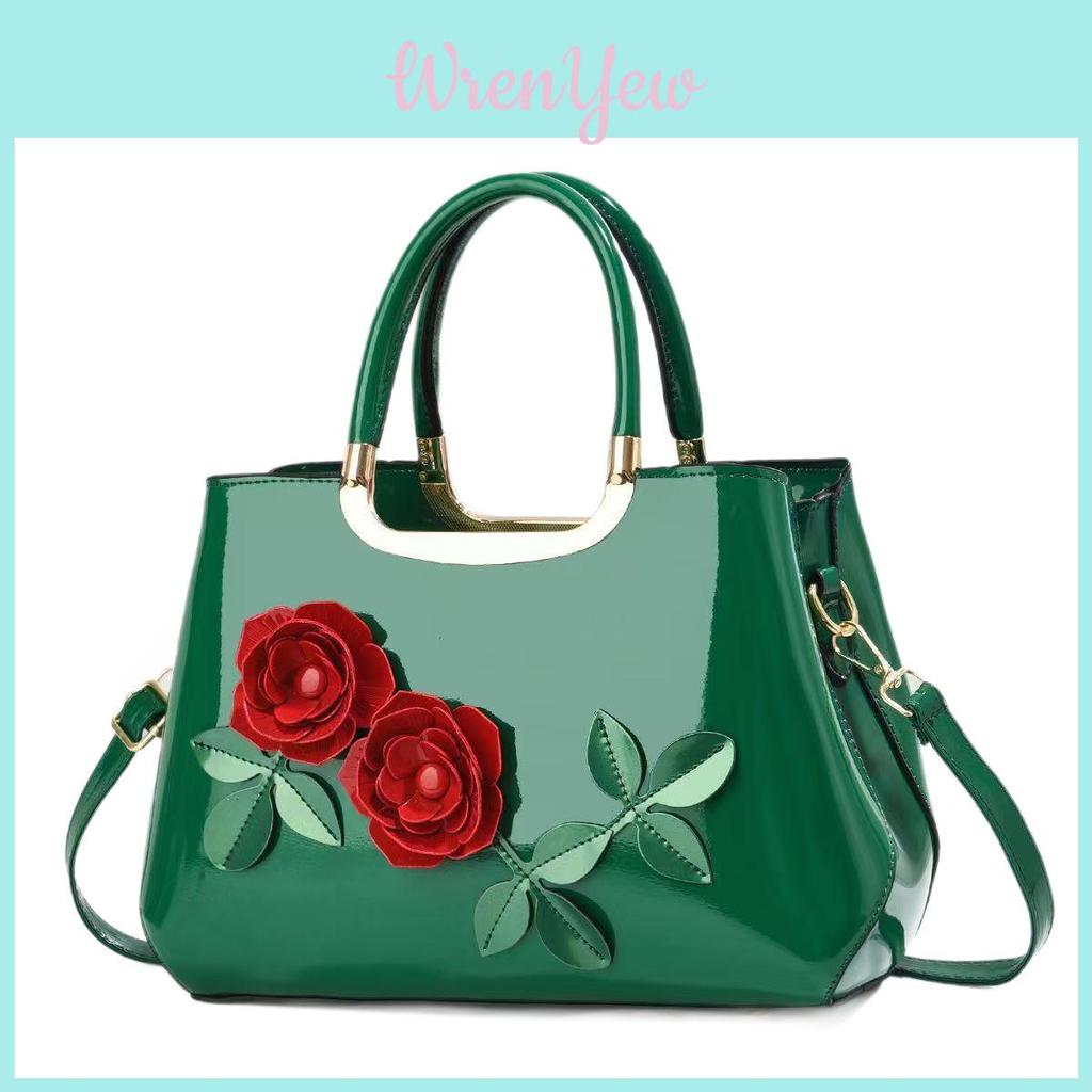 Elegant Gradient Leather Handbag With Zipper Pocket And Floral Accents For Office And Casual