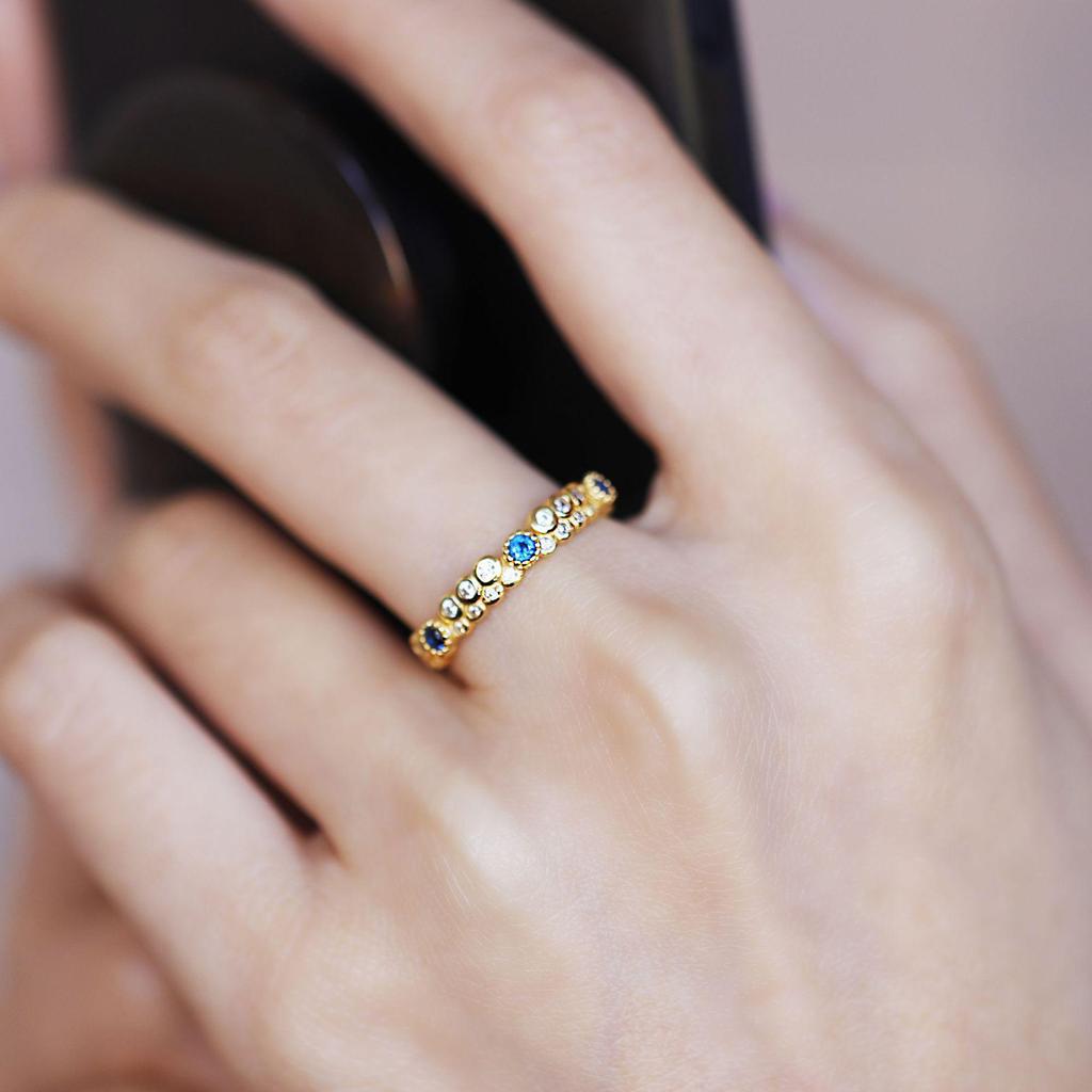 Women's Blue Diamond Honeycomb Ring: S925 Sterling Silver, Adjustable, Japanese Light Luxury Design.