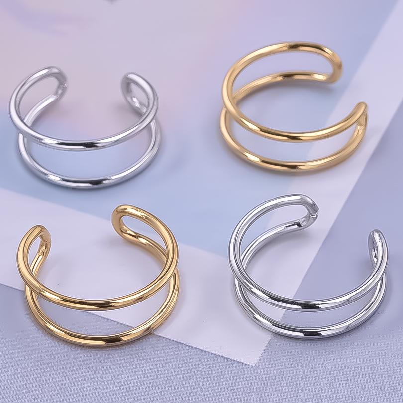 1/2pcs Simple Kpop Fashion Double Layer Open Adjustable Stainless Steel Ring For Women Men Accessories Finger Jewelry Bague Gift