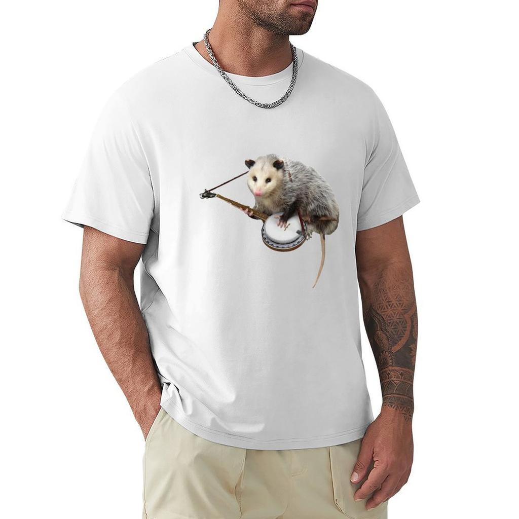 Opossum Playing Banjo Tshirt Big Size Short Sleeve Casual Top