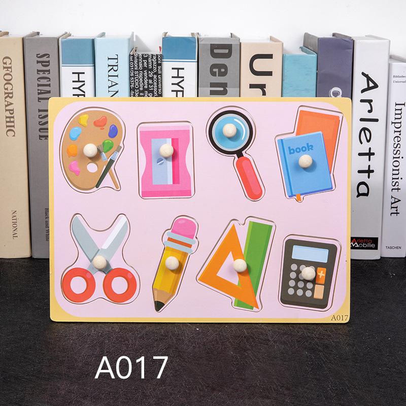 Non-Toxic Montessori Wooden Puzzles Hand Grab Boards Toys Tangram Jigsaw Baby Educational Toys Cartoon Vehicle Animals Fruits 3D Puzzles