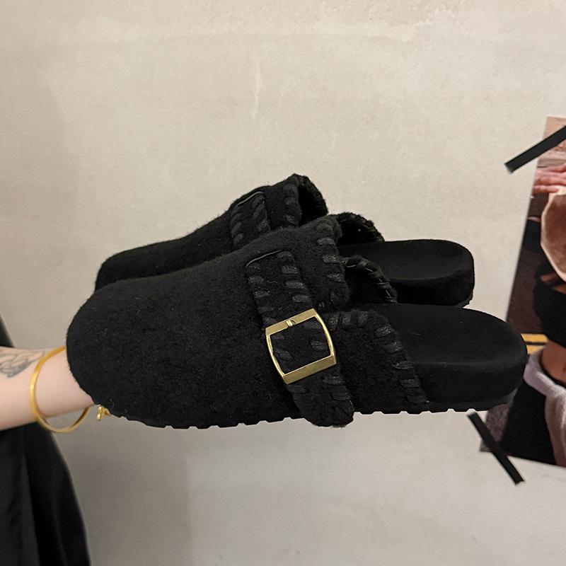 2025 Autumn New French Round Head Flat Bottom Half Slippers Women Wear Versatile Fashion Bag Head Slippers Women's Shoes