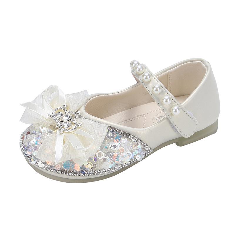 Girls Leather Shoes Children's Single Shoes 2025 Spring and Autumn New Girls Sweet Bow Princess Shoes Foreign Style Crystal Shoes Tide