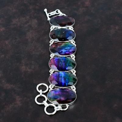 Faceted Ammolite Bracelet Gemstone Bracelet 925 Sterling Silver Bracelet Ammolite Jewelry Adjustable Chain Bracelet Handmade Antique Jewelry