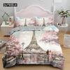 Eiffel Tower Duvet Cover King Size Paris Sunset Bedding Set Romantic France Theme Polyester Quilt Cover for Adult