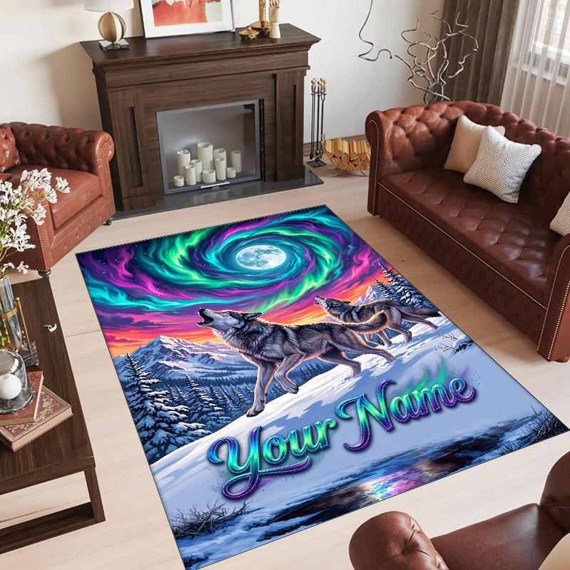 Fox Theme Crystal Velvet Floor Rug Personalized Custom Name Text Warm Carpet Home Decoration