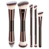 Dual-Head Makeup Brush Set: Foundation, Blush, Loose Powder Brushes In Coffee Color.