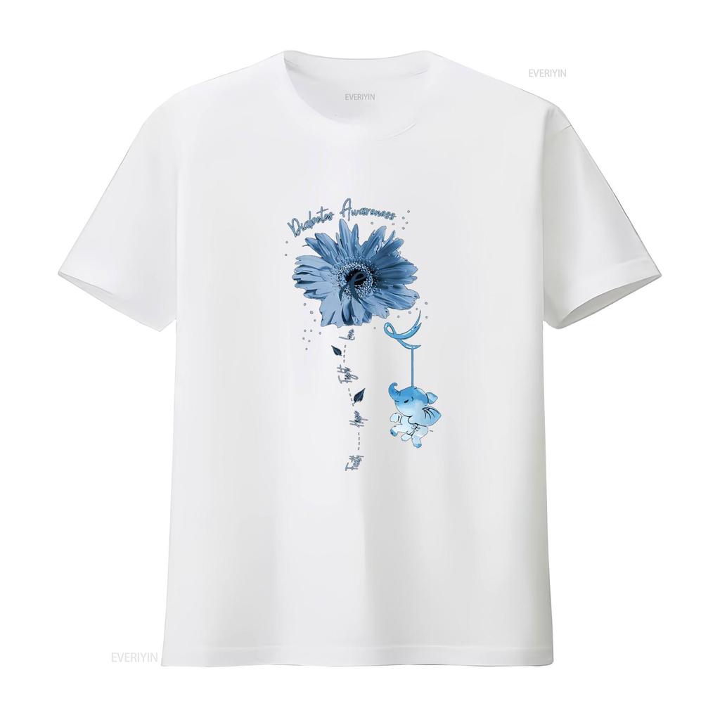 Faith Hope Fight Love Elephant Sunflower Diabetes Awareness T Shirt vintage Washed Slightly Breathable Comfortable graphic
