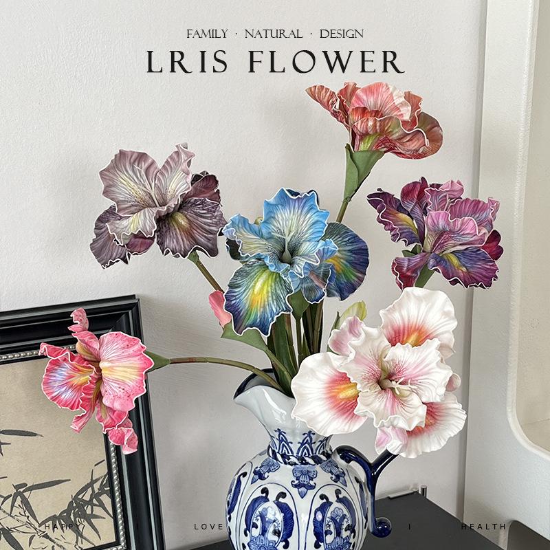 High-Quality Silk Iris Oil Painting Style Flower for Living Room, Wedding, or Photo Prop