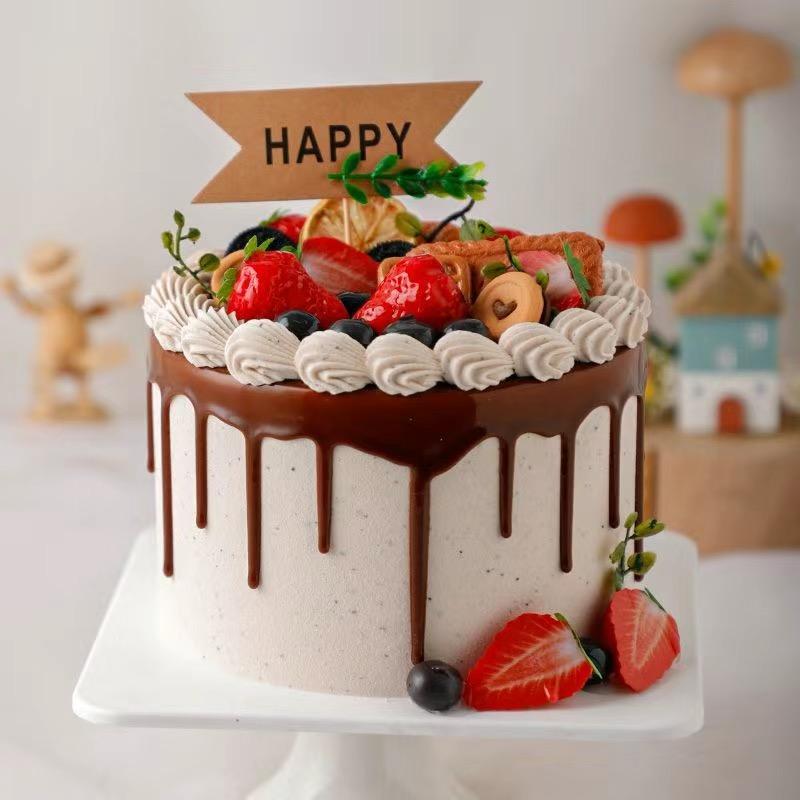 Cute Fruit Simulation Cake Model Ornaments Shop Showcase Cake Sample Display Birthday Wedding Cake Mold Decoration Shooting Prop