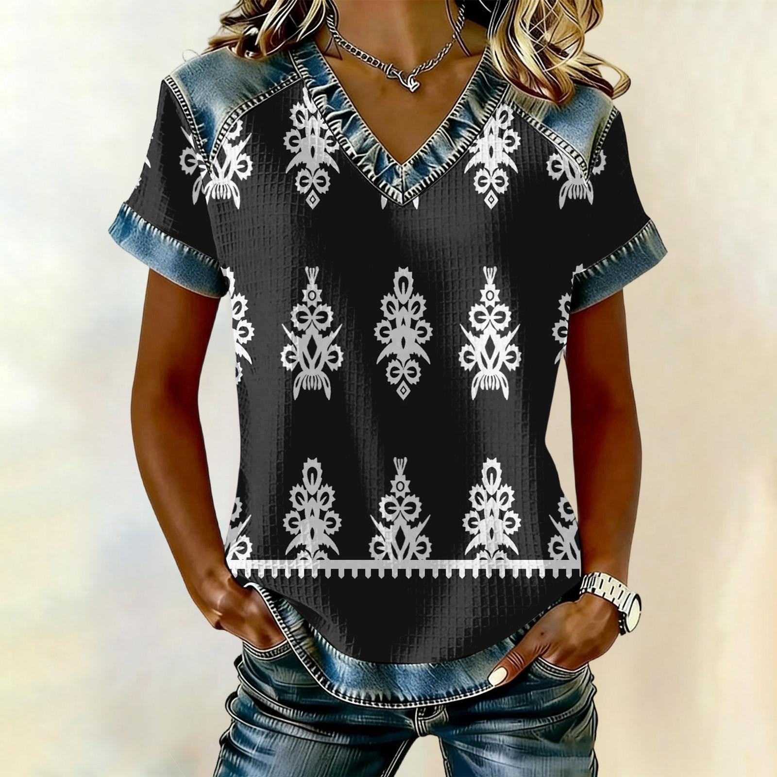 

Women s Fashion Casual Retro Print Top XL