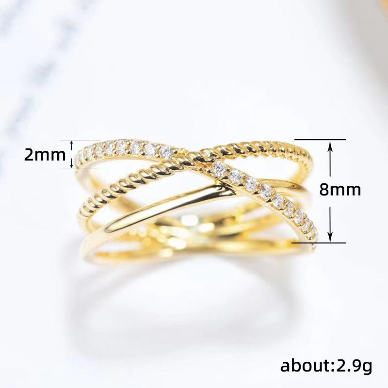 European and American retro cross ring women, Korean version of fashionable gold design cold ring, hollow multi-layer model