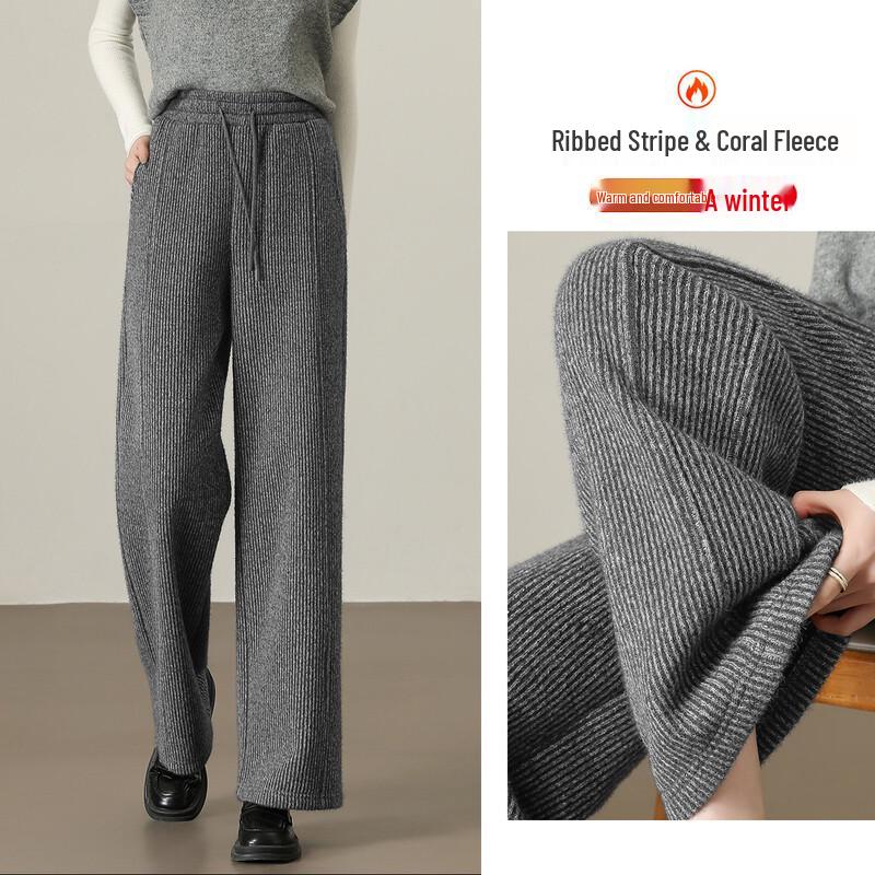 Women's High-Waist Brushed Fleece Lined Wide-Leg Casual Pants