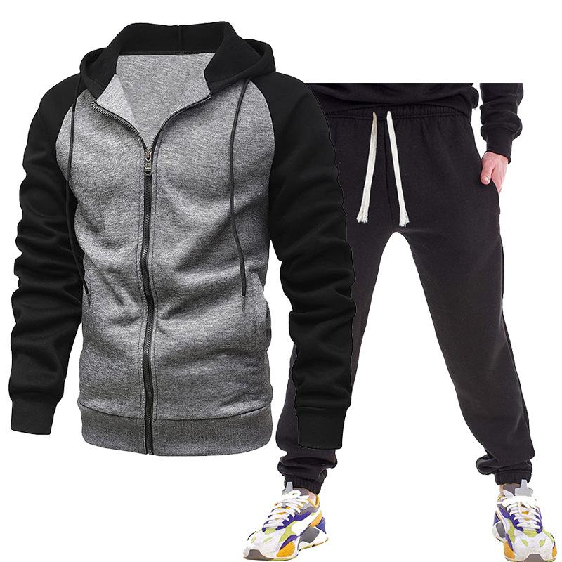 Nová pánská personalizovaná barevně blokovaná a fleecová mikina na zip s kapucí, úzká tepláková souprava