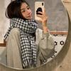 Winter Warm Couple Knitted Plaid Scarf Korean Style Versatile Tassel Contrast Color Houndstooth Scarf for Women