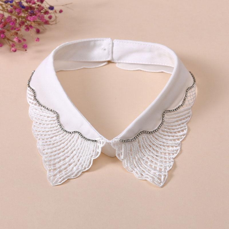White Fake Collar Women Elegant Diamond Detachable Collars for Women False Shawl Shoulder Wrap Lapel False Collars Woman Tie
