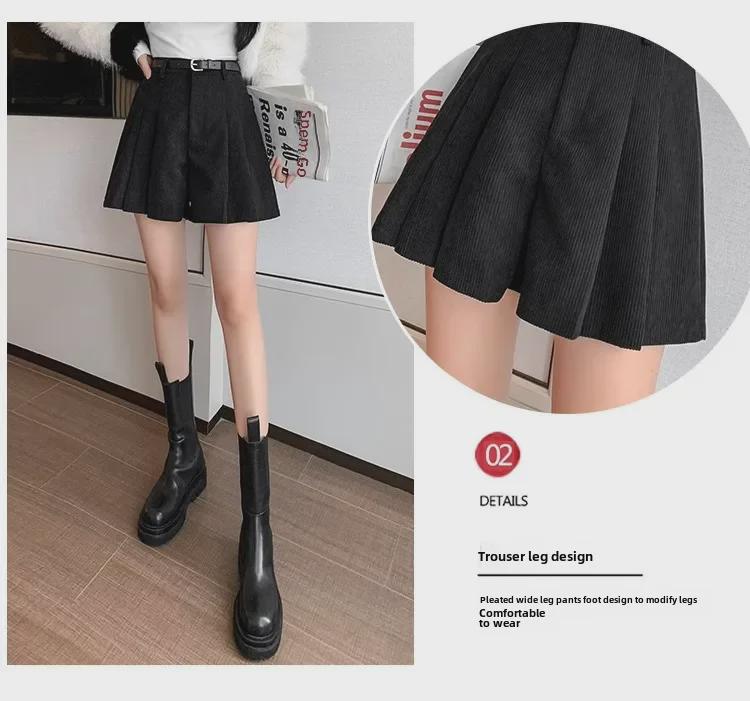 Women's High-Waist Corduroy A-Line Pleated Skirt: Retro, Simple, Versatile, and Anti-Exposure Skirt for Autumn.